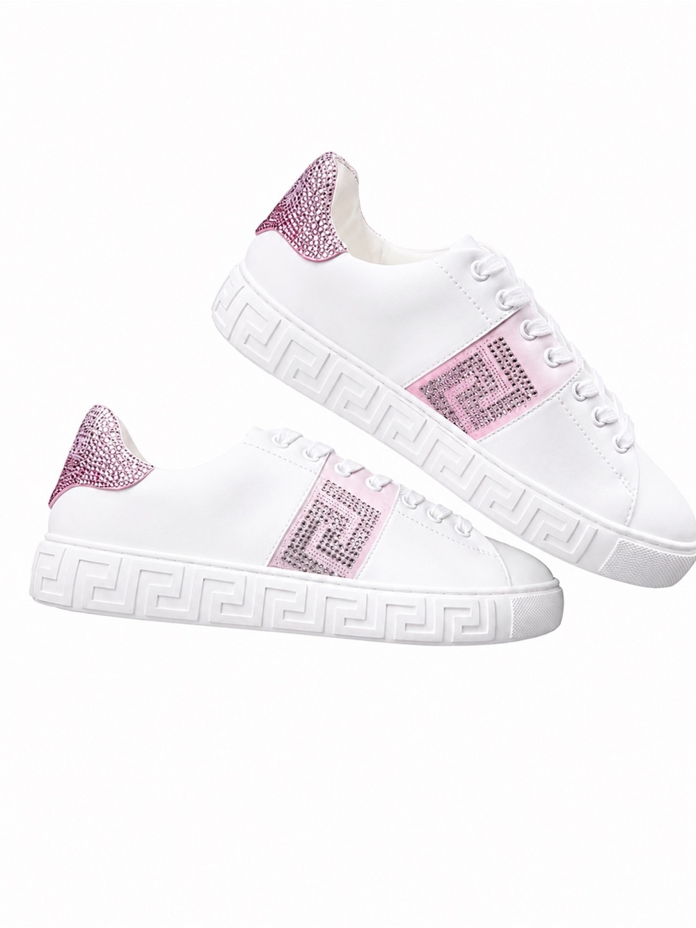 NWT VERSACE Pink Ombré Greca Crystal Tessuto Free Bio Embellished Sneakers - Picture 5 of 14